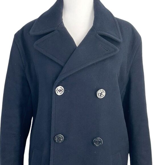 Tommy Hilfiger Men’s Double Breasted Wool Blend Pea Coat Navy Blue Small Flaw - Picture 4 of 14